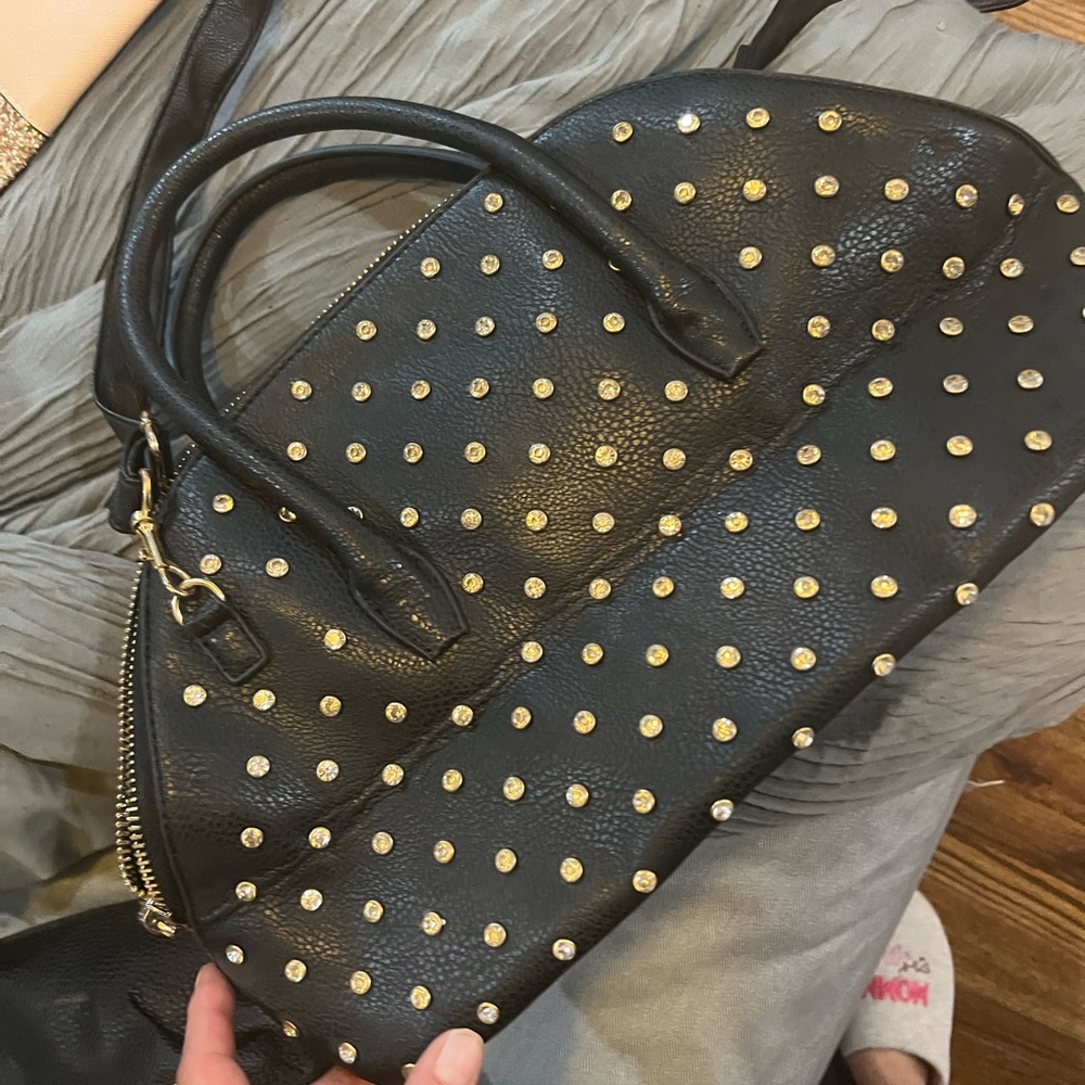 Black and Gold Studded Leather Satchel